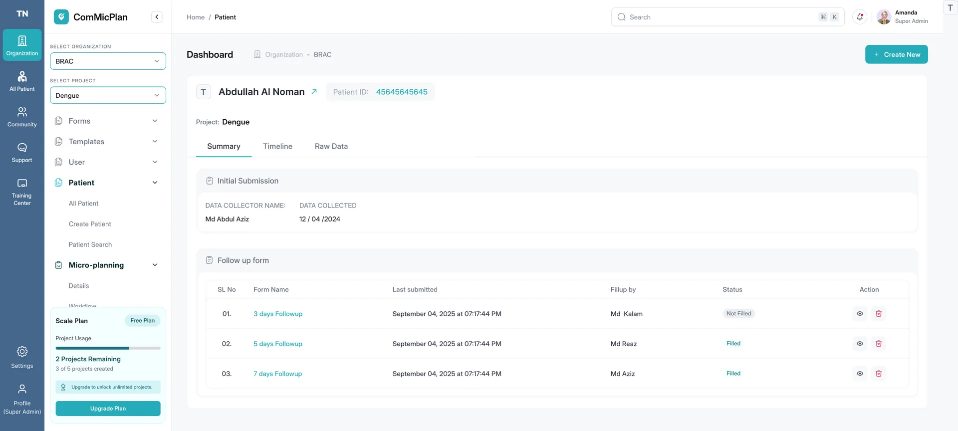 ComMicPlan Community Health SaaS, screen 7